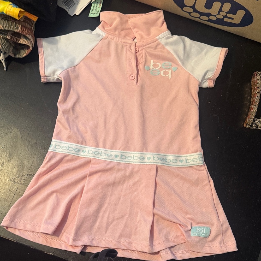 Bebe Pink and White Short Sleeve Dress